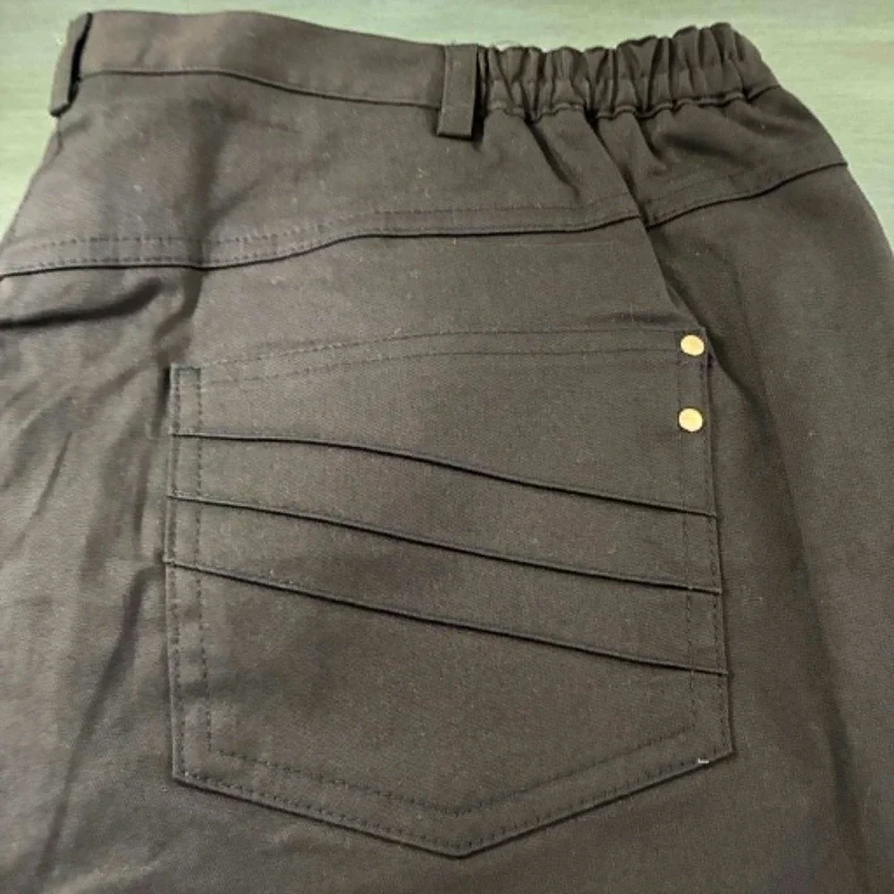 Cosma Trousers Womens 16 Black Stretch Cotton Straight Leg Pants Minimalist